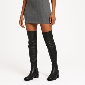 Lornah Over-the-Knee Black Faux Leather Boots | Size 9